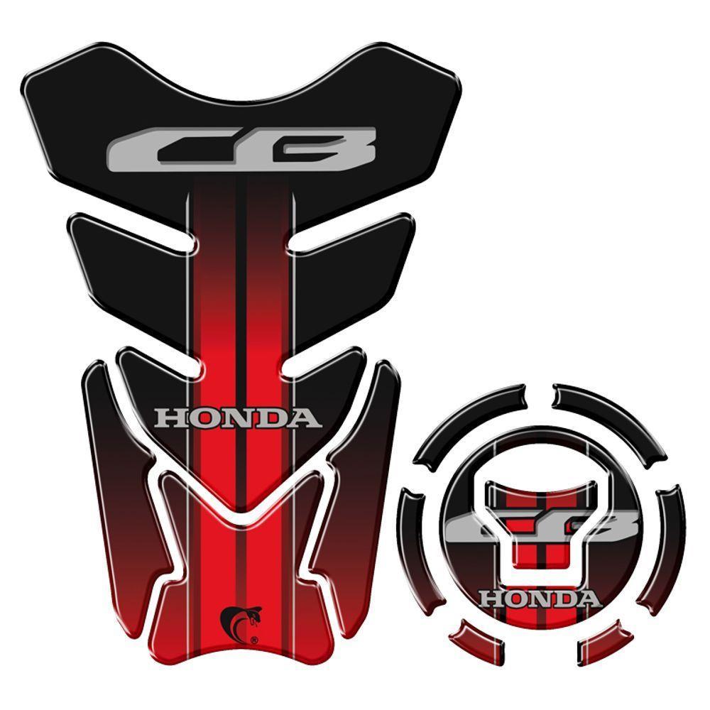 Kit Adesivo Resinado Protetor Tanque E Bocal Moto Cb Honda Acima 2018 Vermelho Vermelho E Preto - 1