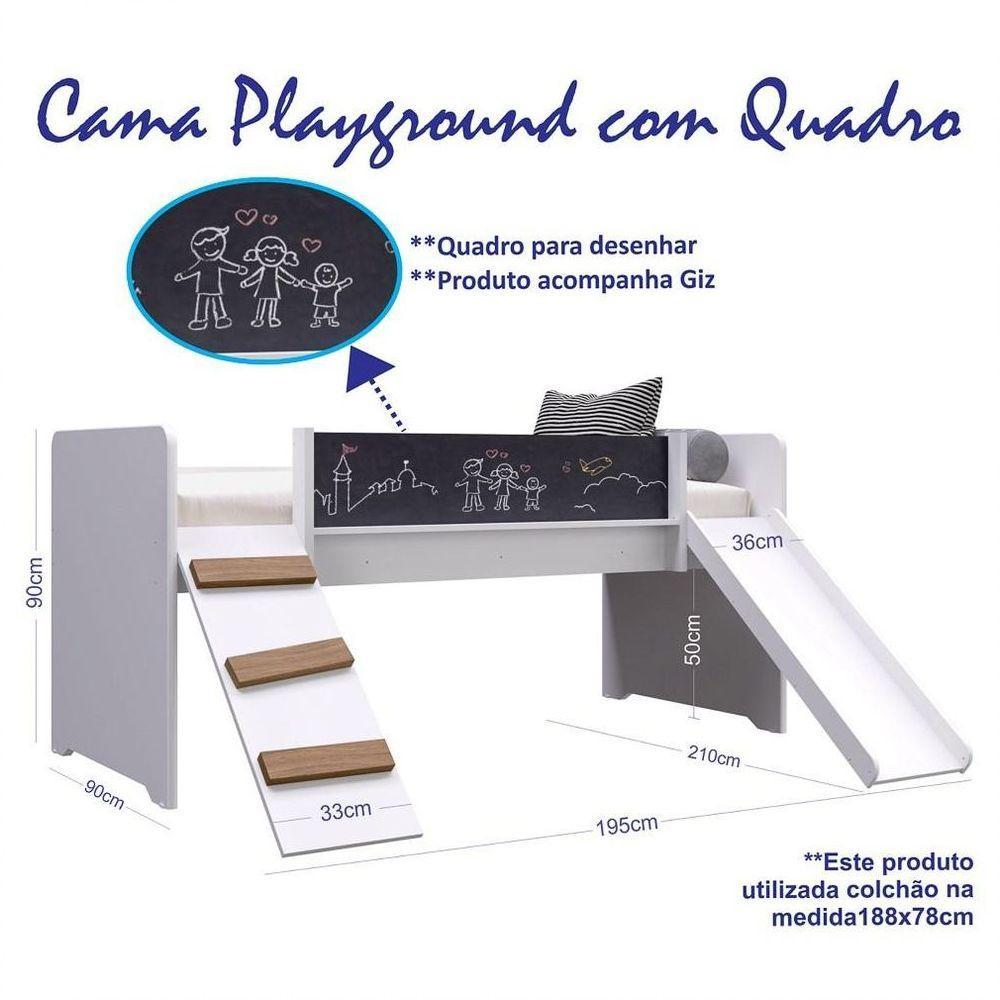 Cama Infantil Playground Com Escorregador E Quadro By710 Branco - 2