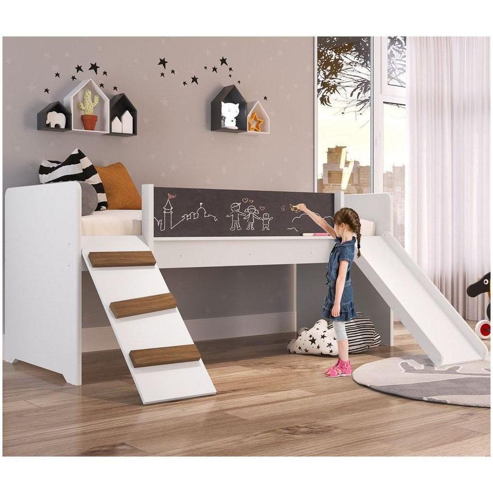 Cama Infantil Playground Com Escorregador E Quadro By710 Branco - 4
