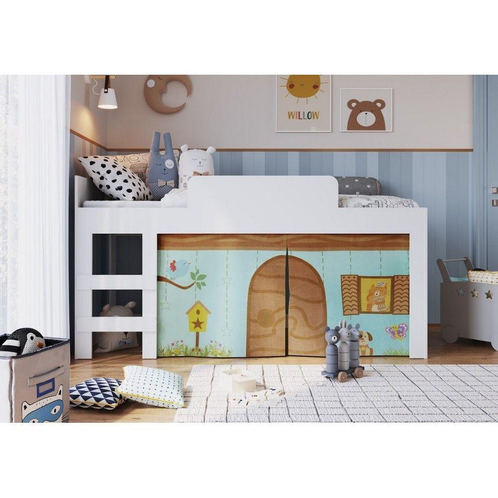 Cama Infantil Com Protetor E Cortina Alegria Meu Fofinho Art In Móveis Branco - 3