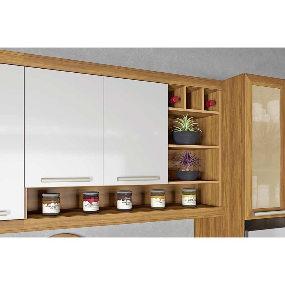 Cozinha Modulada Completa 5pçs 2 Balcões 2 Aéreos Paneleiro C5P26 Freijó/Branco - Nesher - 2