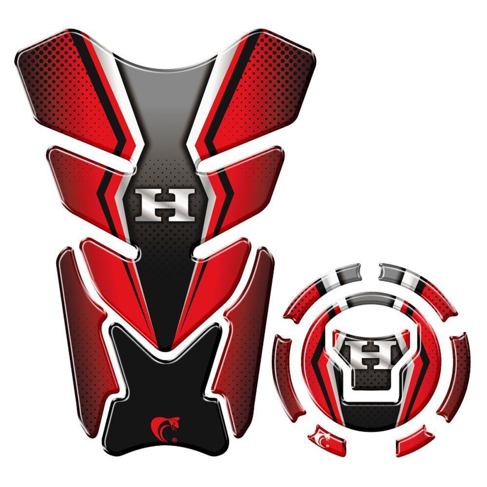Kit Adesivo Resinado Protetor Tanque E Bocal Moto Honda Acima 2018 Vermelho Cor Vermelho E Preto - 1