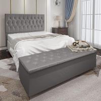 Kit Cabeceira Casal E Recamier Baú 1,40M Cinza - 1