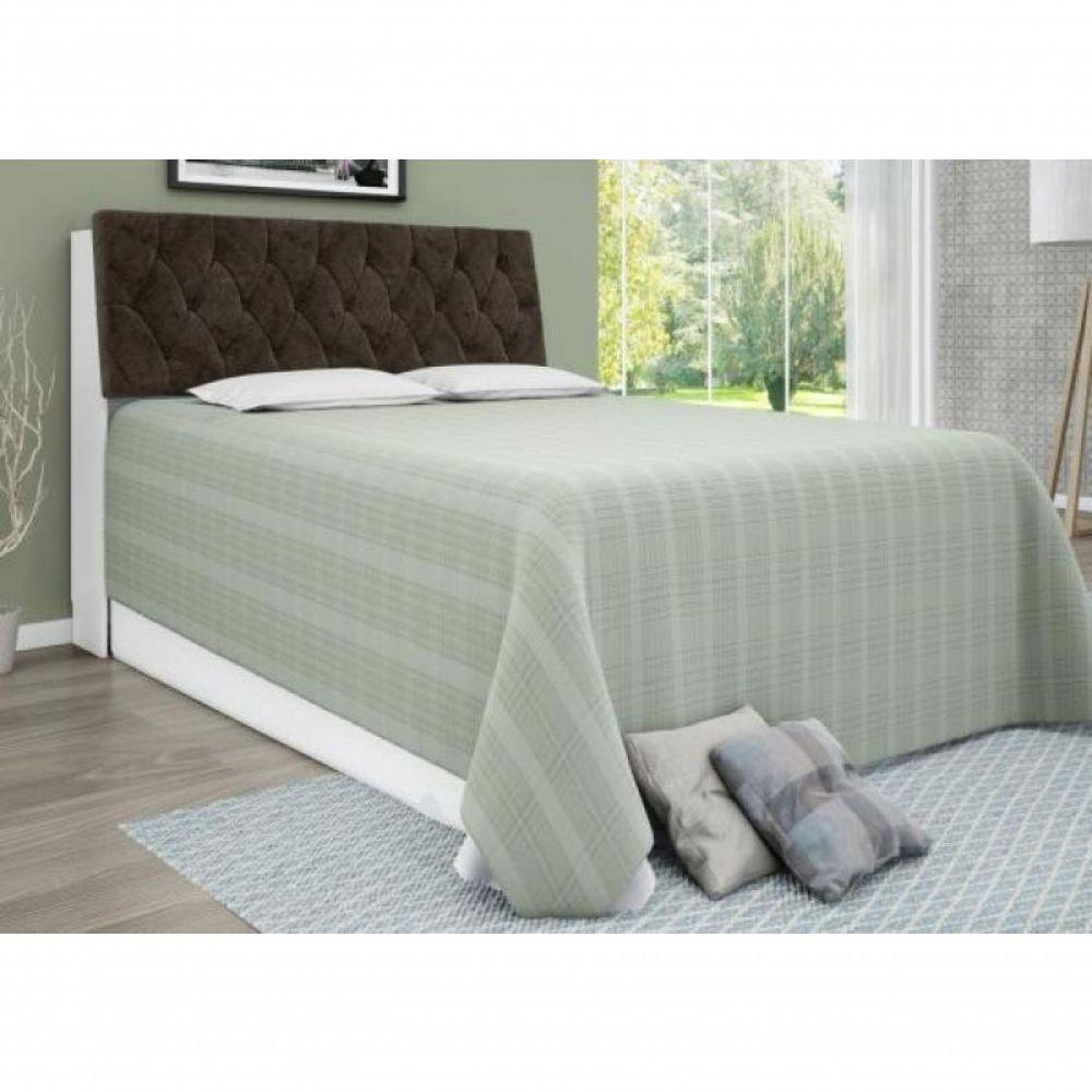 Cabeceira Box Casal Queen Isis Branco Com Capitonê Marrom - 1