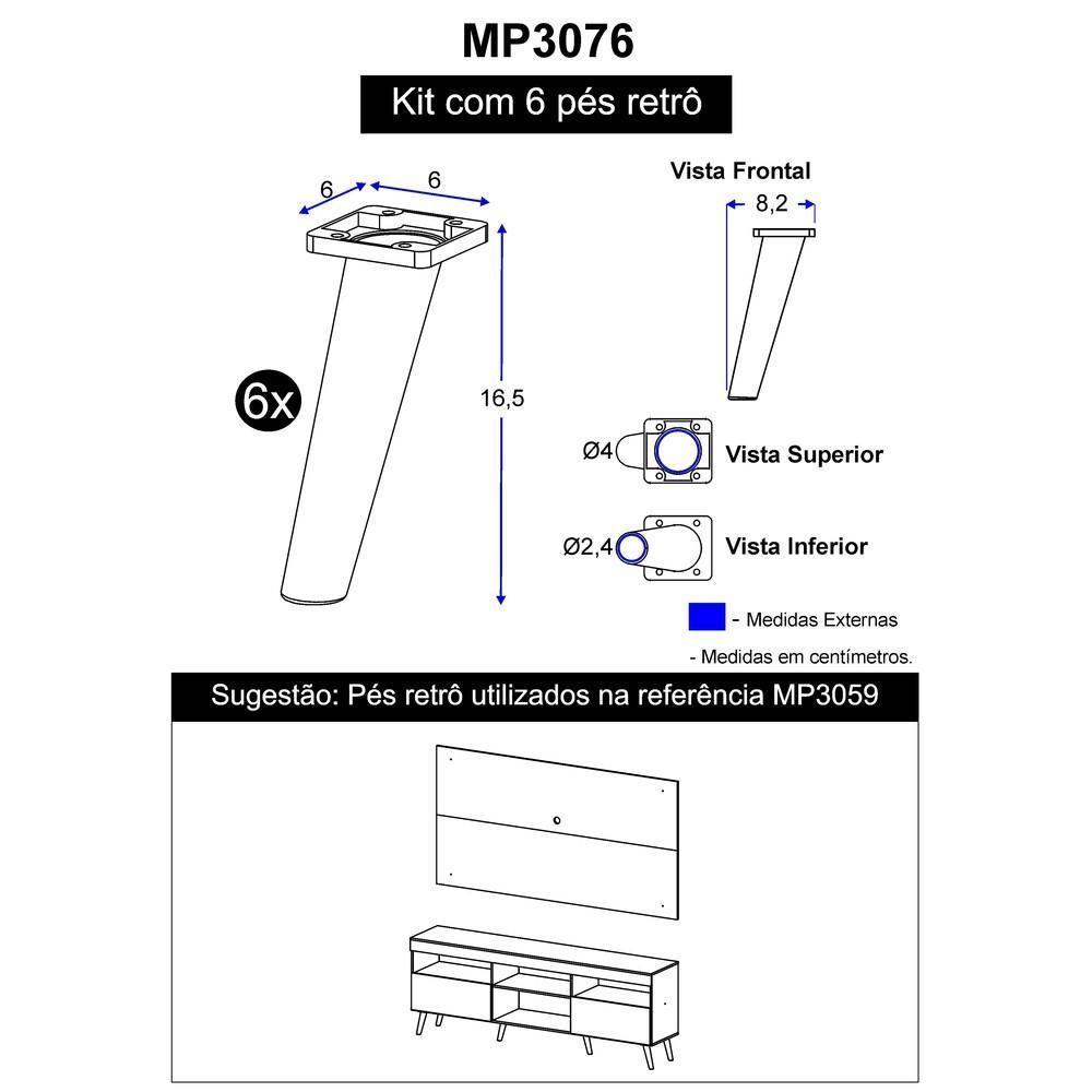 Pés Palito Retrô Kit Com 6 Unidades Multimóveis Preto - 2