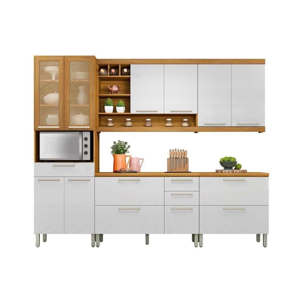 Cozinha Completa Burguesa Premium 5 Peças (2 Balcões + 2 Aéreos + 1 Paneleiro) C5p26 Freijó/branco - 1