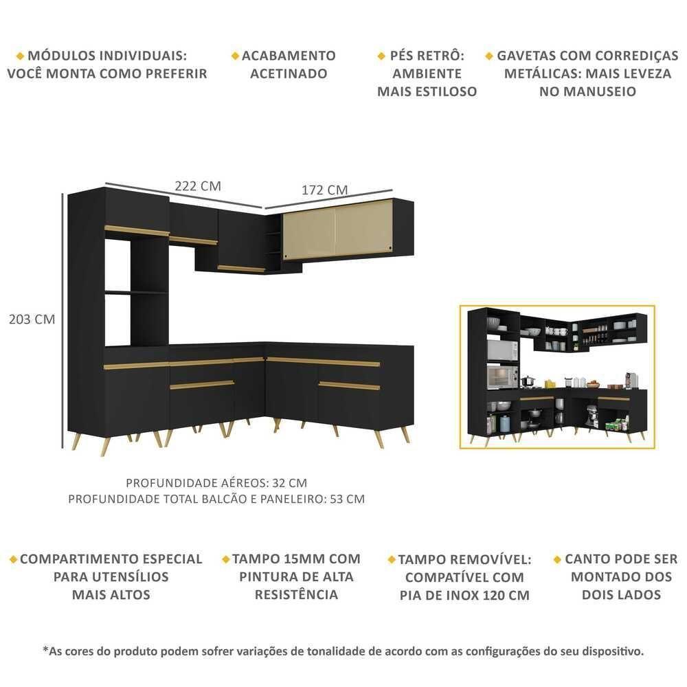 Cozinha Completa De Canto Veneza Gb Mp2064 Com Armário E Balcão Preta - 2