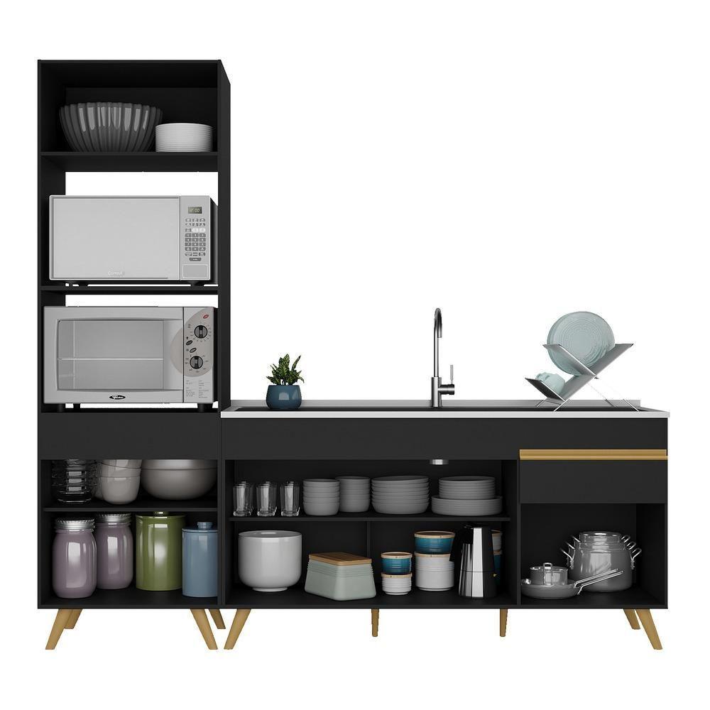 Cozinha Compacta Veneza Gb Mp2078 Com Armário E Balcão Preta - 3