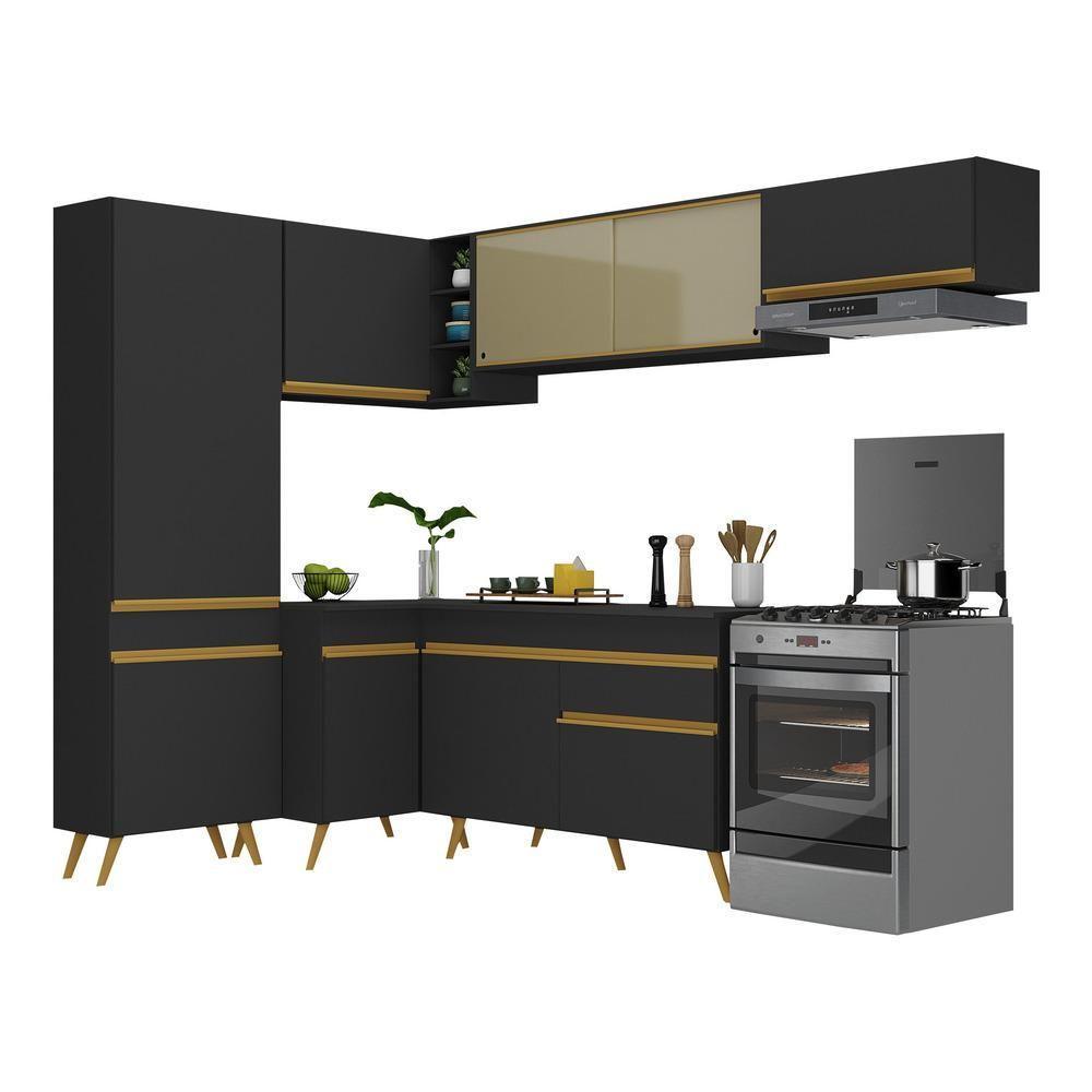 Cozinha Completa De Canto Veneza Gb Mp2052 Com Armário E Balcão Preta - 3