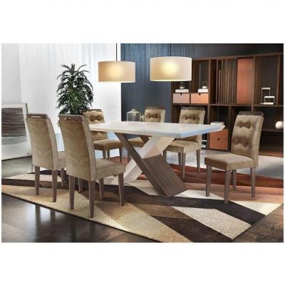 Conjunto Sala De Jantar Com 6 Cadeiras Imperatriz Rufato Off White / Cafe Com Veludo