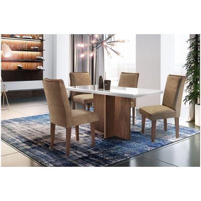 Conjunto Sala De Jantar Berlim Com 4 Cadeiras Lunara Rufato Off White / Cafe