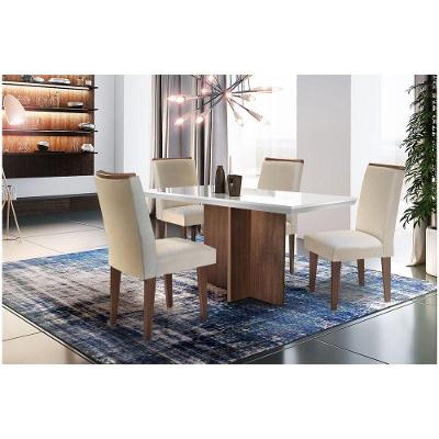 Conjunto Sala De Jantar Berlim Com 4 Cadeiras Lunara Rufato Off White / Cafe Com Veludo