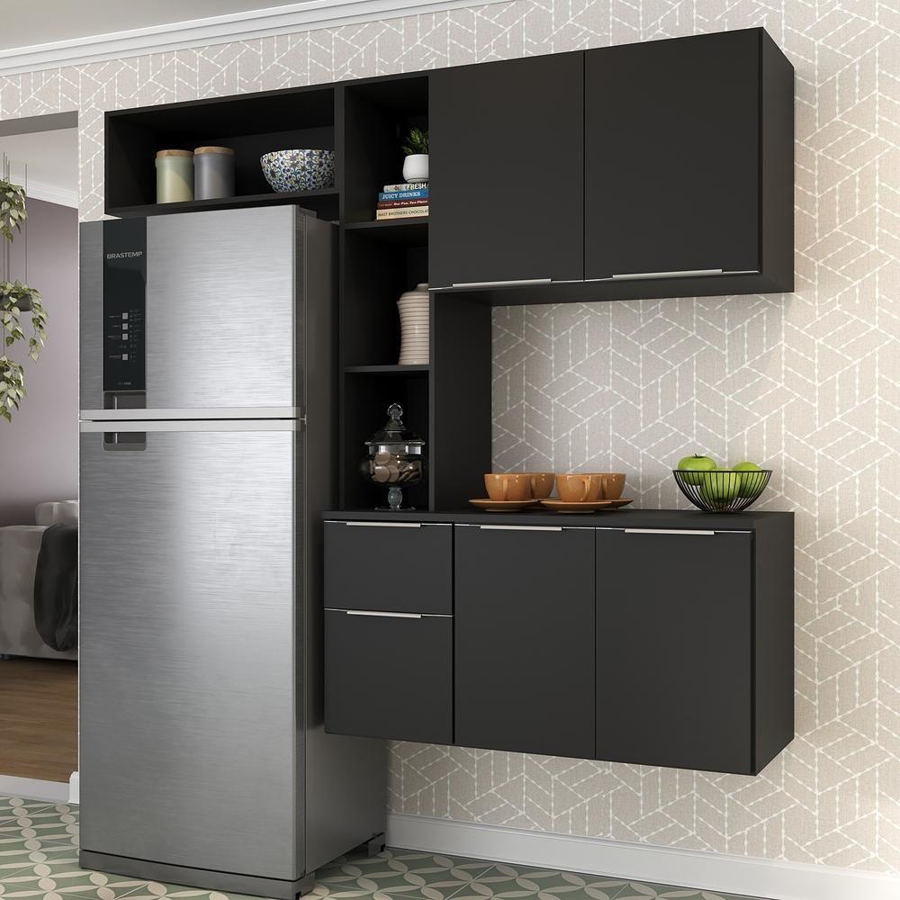 Cozinha Compacta com Armário e Balcão Multimóveis Preta - 1