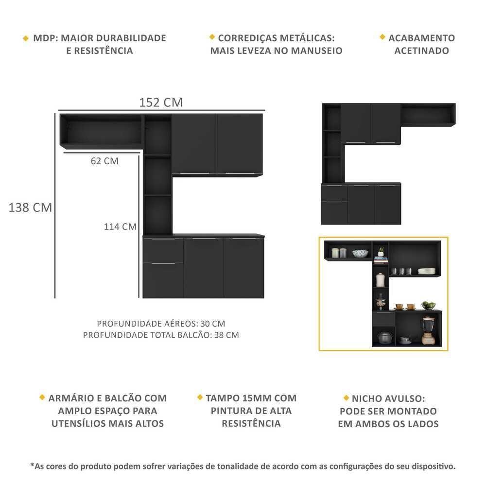 Cozinha Compacta com Armário e Balcão Multimóveis Preta - 5