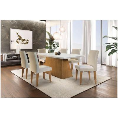 Conjunto Sala De Jantar Luna Com 6 Cadeiras Grecia Rufato Off White / Imbuia Com Veludo