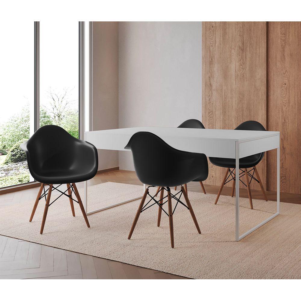Mesa Jantar Industrial Filadélfia Branca 137X90Cm Base Ferro Branco Com 4 Poltronas Pretas Branco - 1