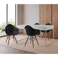 Mesa Jantar Industrial Filadélfia Branca 137X90Cm Base Ferro Branco Com 4 Poltronas Pretas Branco - 1