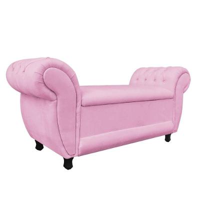 Recamier com Baú Grécia 195cm Suede Rosa Bebê