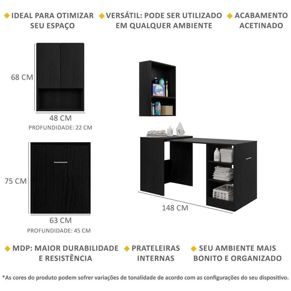 Armário Lavanderia 2 Portas c/Mesa Dobrável Ibiza Preto - 2