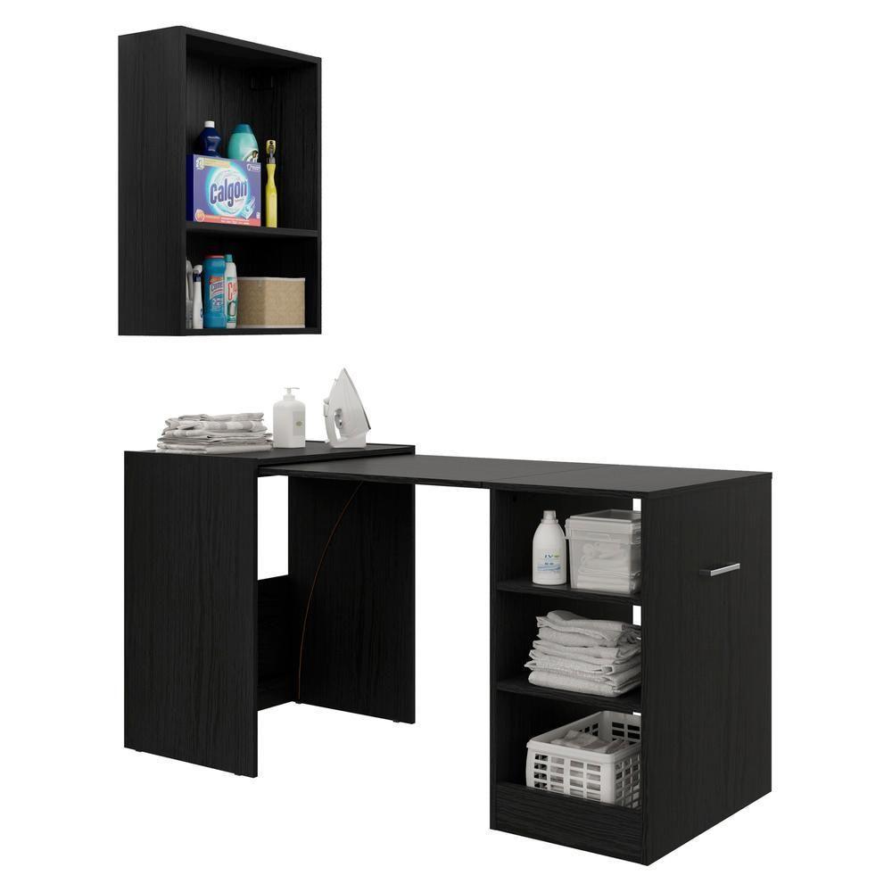 Armário Lavanderia 2 Portas c/Mesa Dobrável Ibiza Preto - 3