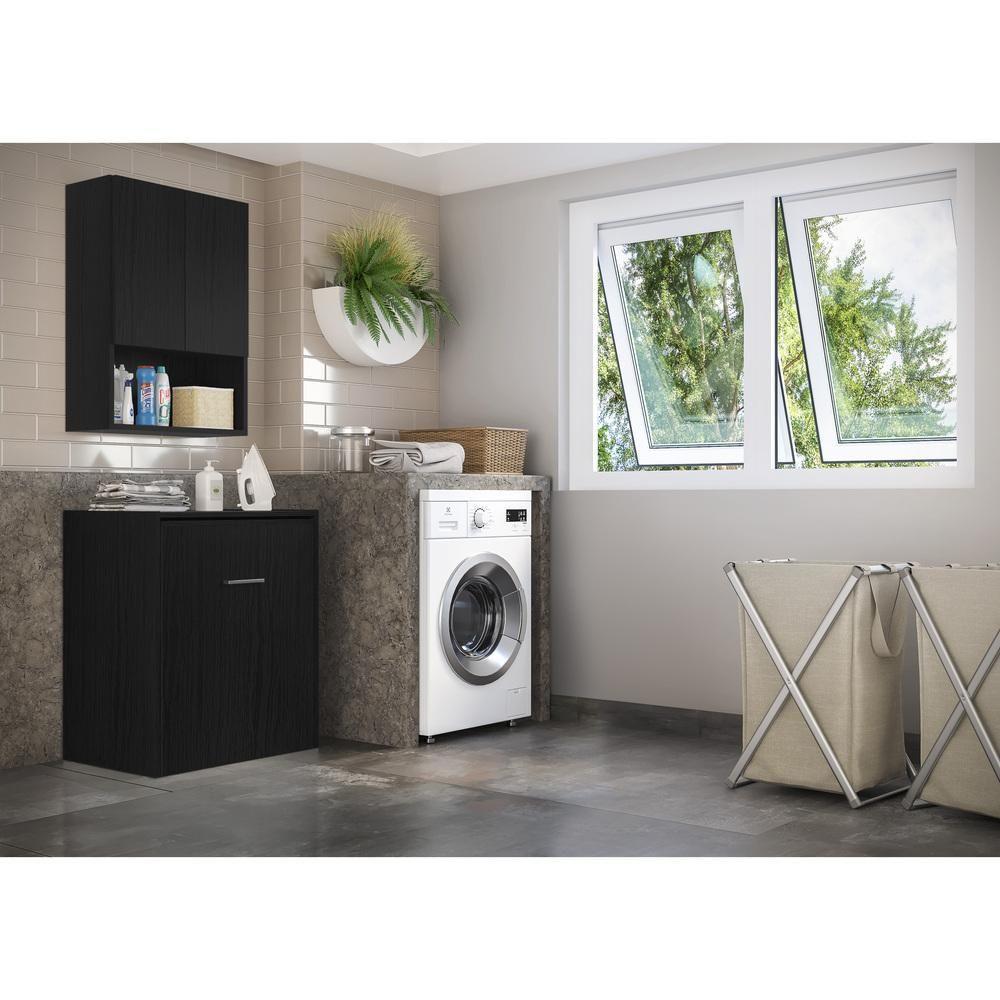 Armário Lavanderia 2 Portas c/Mesa Dobrável Ibiza Preto - 5