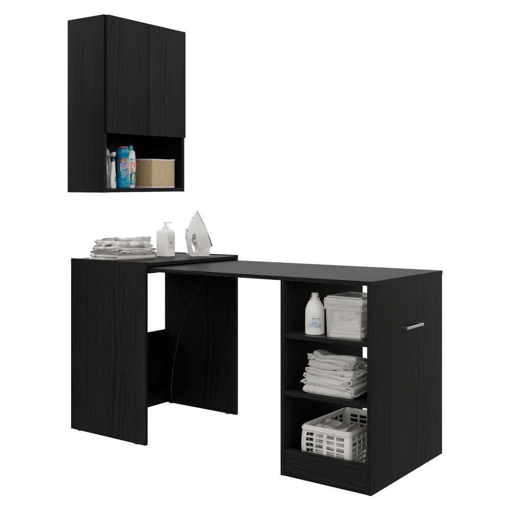 Armário Lavanderia 2 Portas c/Mesa Dobrável Ibiza Preto - 8