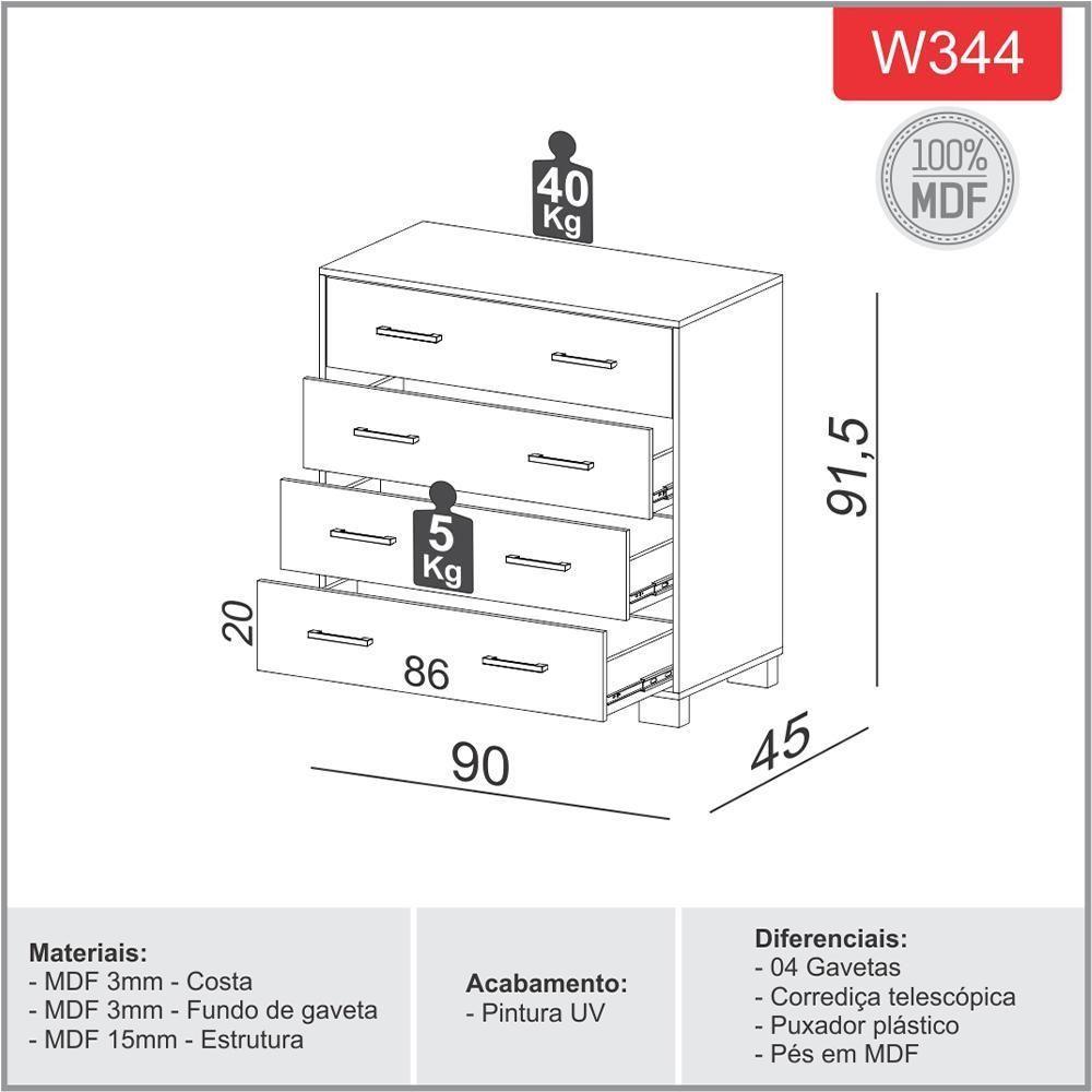 Cômoda Com 04 Gavetas Essence D03 Freijó Off White Brilho - 2