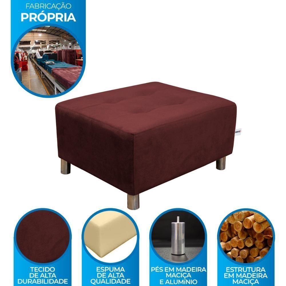 Puff Para Sala Com Pés Com Alumínio Veludo Vinho Marinho - 8