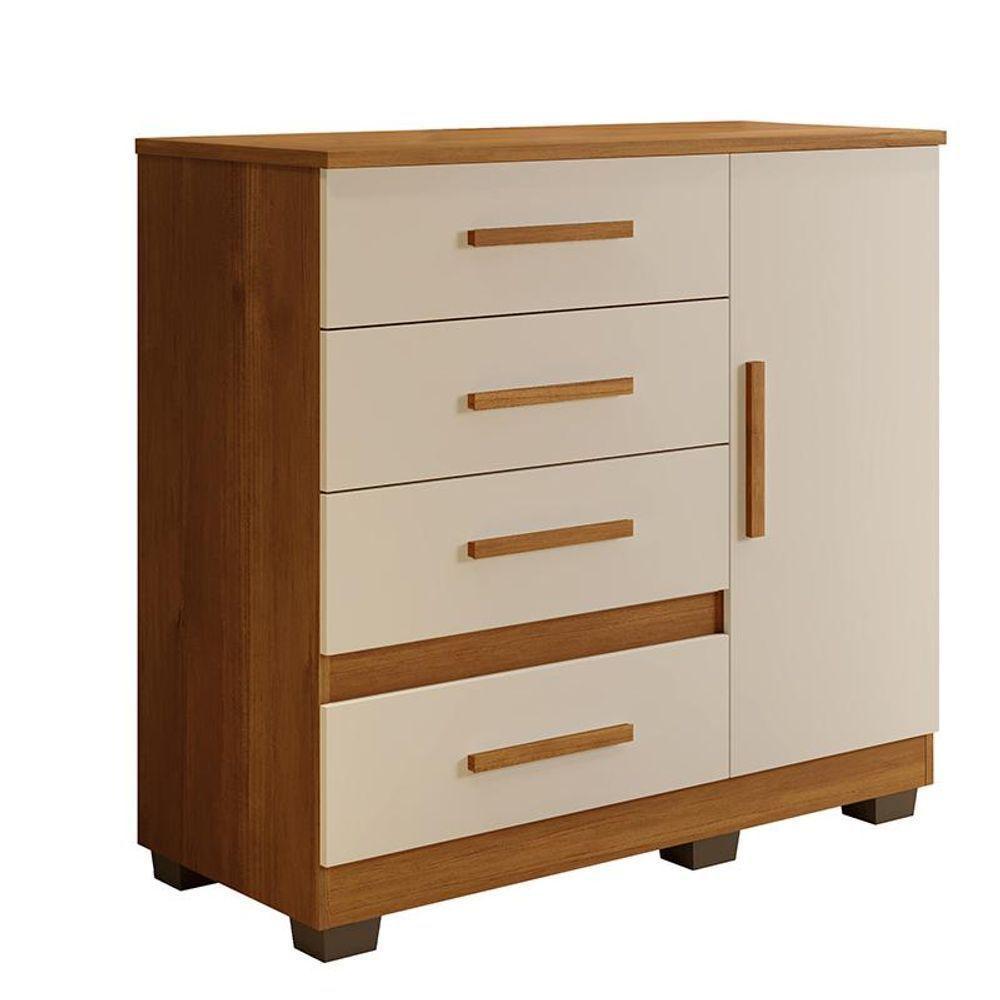Comoda New Florença Quarto Com 4 Gavetas E 1 Porta Cinamomo/off White Cinamomo/off White - 1