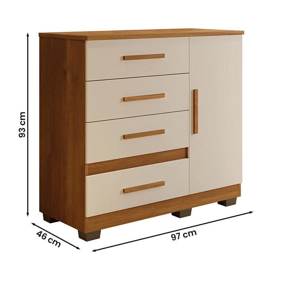Comoda New Florença Quarto Com 4 Gavetas E 1 Porta Cinamomo/off White Cinamomo/off White - 4