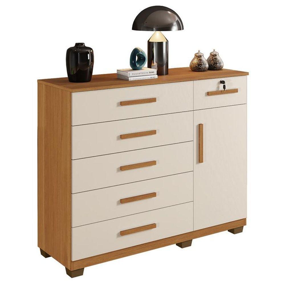 Comoda Milão Quarto Com 6 Gavetas E 1 Porta Cinamomo/off White Cinamomo/off White - 1