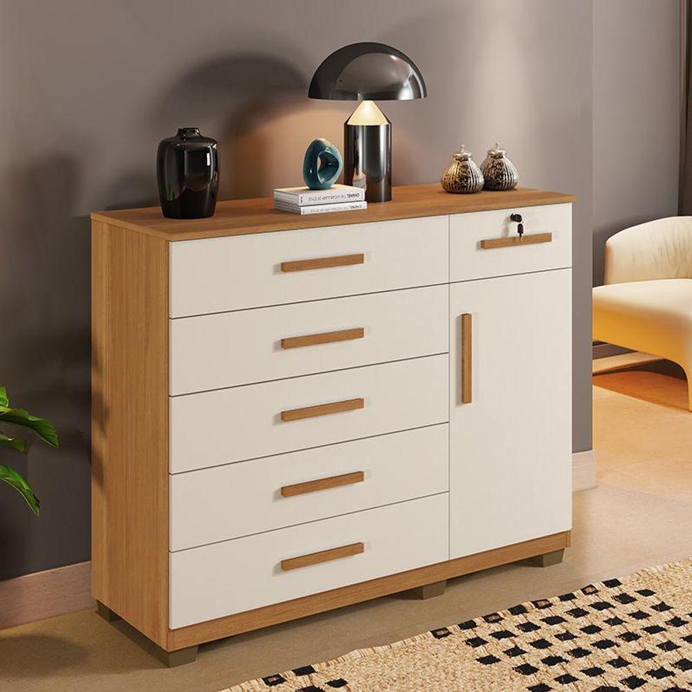 Comoda Milão Quarto Com 6 Gavetas E 1 Porta Cinamomo/off White Cinamomo/off White - 2