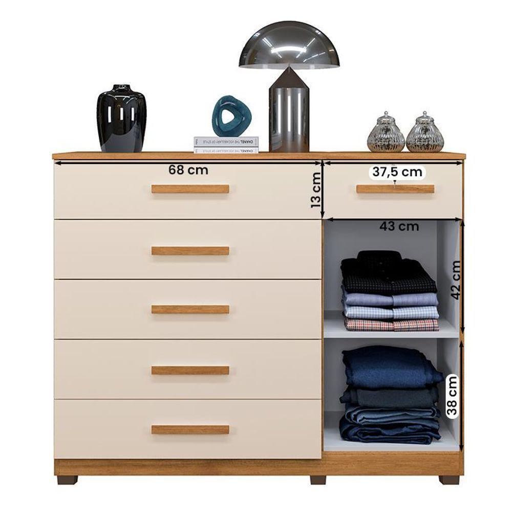 Comoda Milão Quarto Com 6 Gavetas E 1 Porta Cinamomo/off White Cinamomo/off White - 3