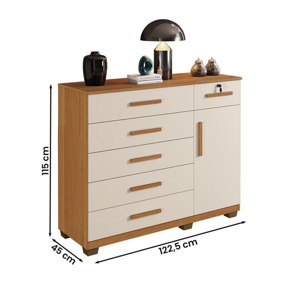 Comoda Milão Quarto Com 6 Gavetas E 1 Porta Cinamomo/off White Cinamomo/off White - 4