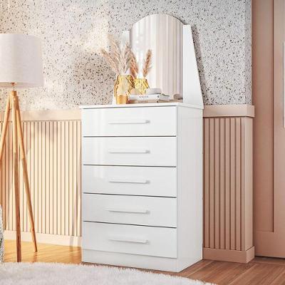Cômoda Quarto Veneza Com 5 Gavetas E Espelho Branco Branco