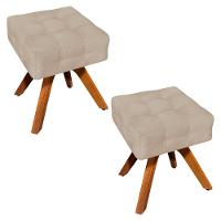 Kit 02 Puffs Giratório Elisa Suede Base Madeira Mm30 Bege - 2