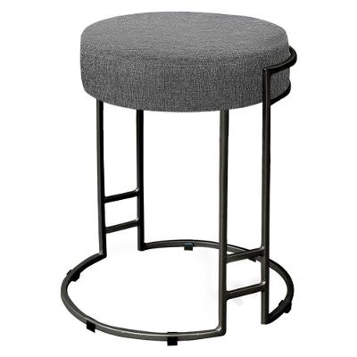 Puff Dara Linho Grafite Base Industrial Preto