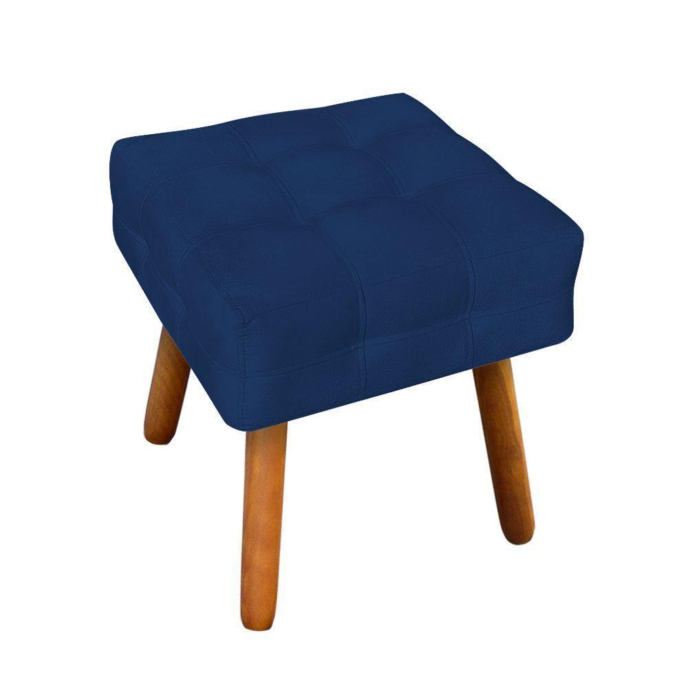 Puff Elisa Suede Azul Marinho Pés Palito Castanho - 1