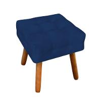 Puff Elisa Suede Azul Marinho Pés Palito Castanho - 1