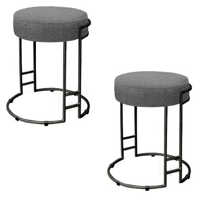 Kit 02 Puffs Dara Linho Grafite Base Industrial Preto