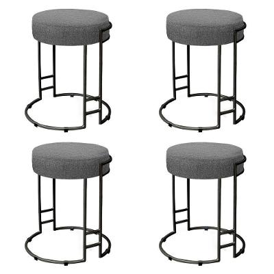 Kit 04 Puffs Dara Linho Grafite Base Industrial Preto