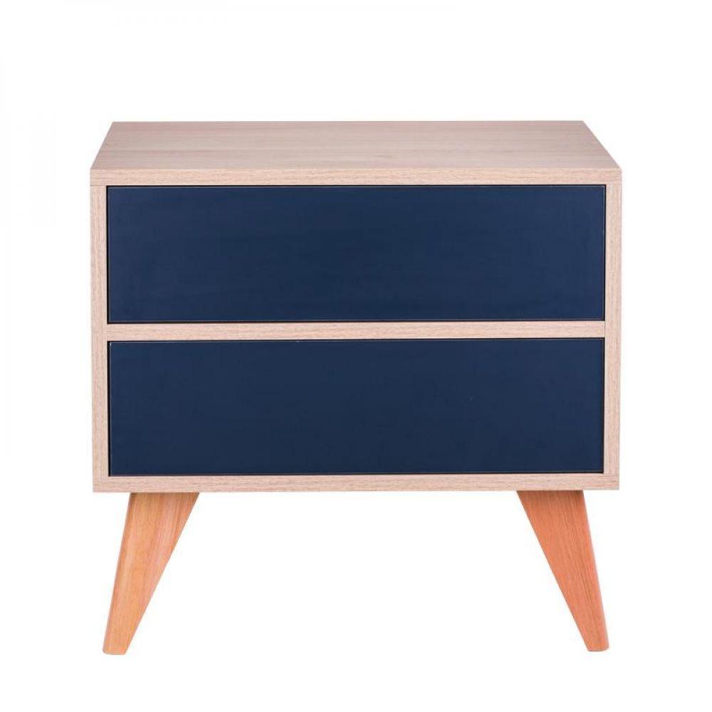 Mesa de Cabeceira com Portas Bréscia Carvalho e Azul Marinho - 1