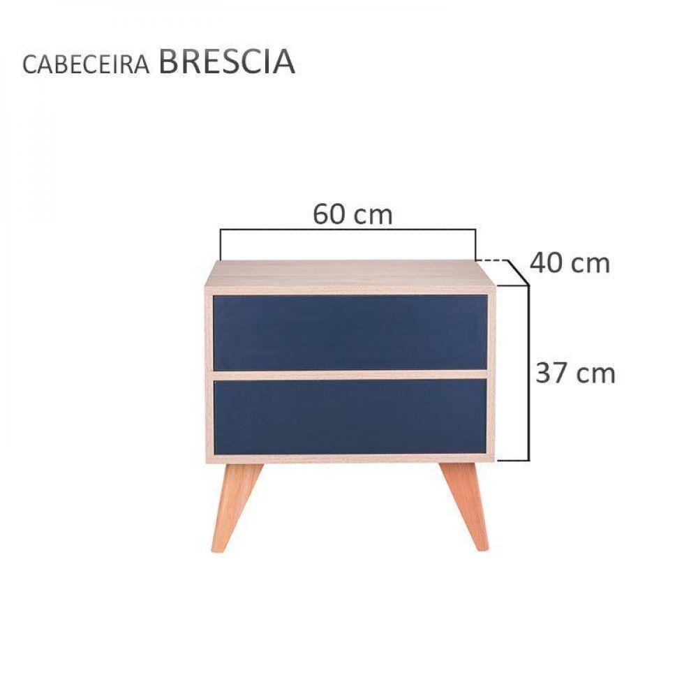 Mesa de Cabeceira com Portas Bréscia Carvalho e Azul Marinho - 2