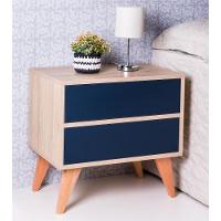 Mesa de Cabeceira com Portas Bréscia Carvalho e Azul Marinho - 3
