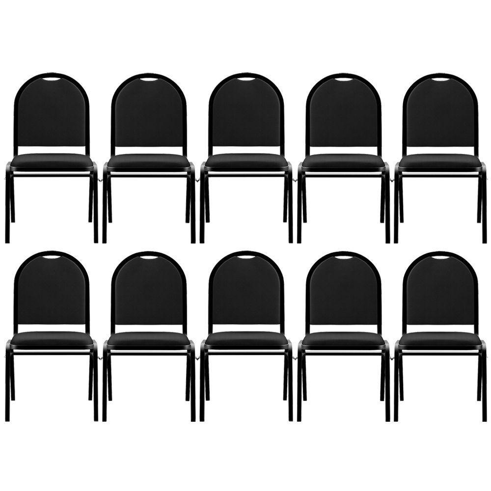 Kit 10 Cadeiras Hoteleiras Auditório Empilhável Preto - 1