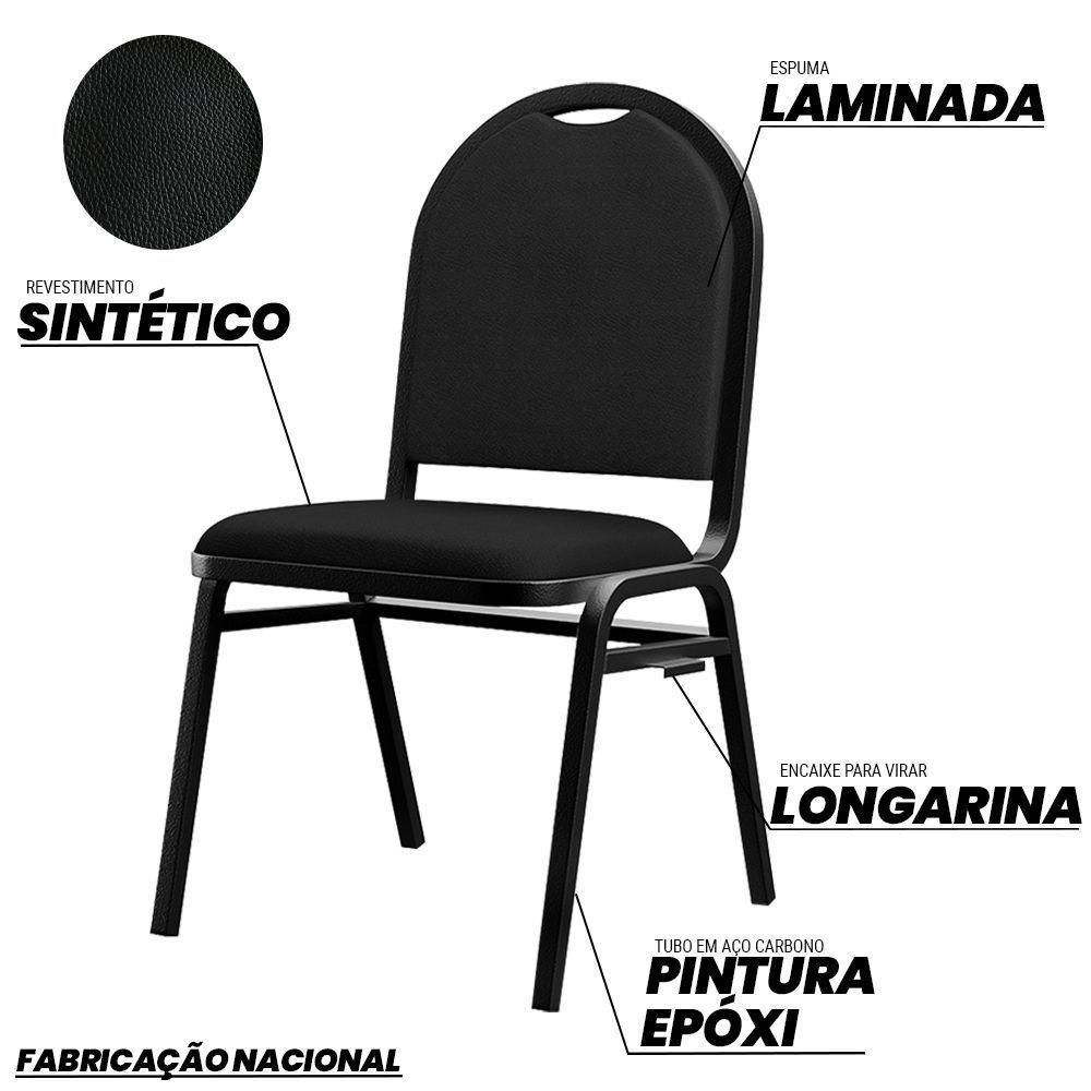 Kit 10 Cadeiras Hoteleiras Auditório Empilhável Preto - 9