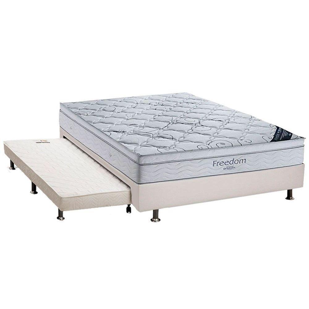 Cama Box c/Auxiliar Casal: Colchão Ortobom SuperPocket Freedom Visco + Base CRC Courano Branco(138x188) - 1