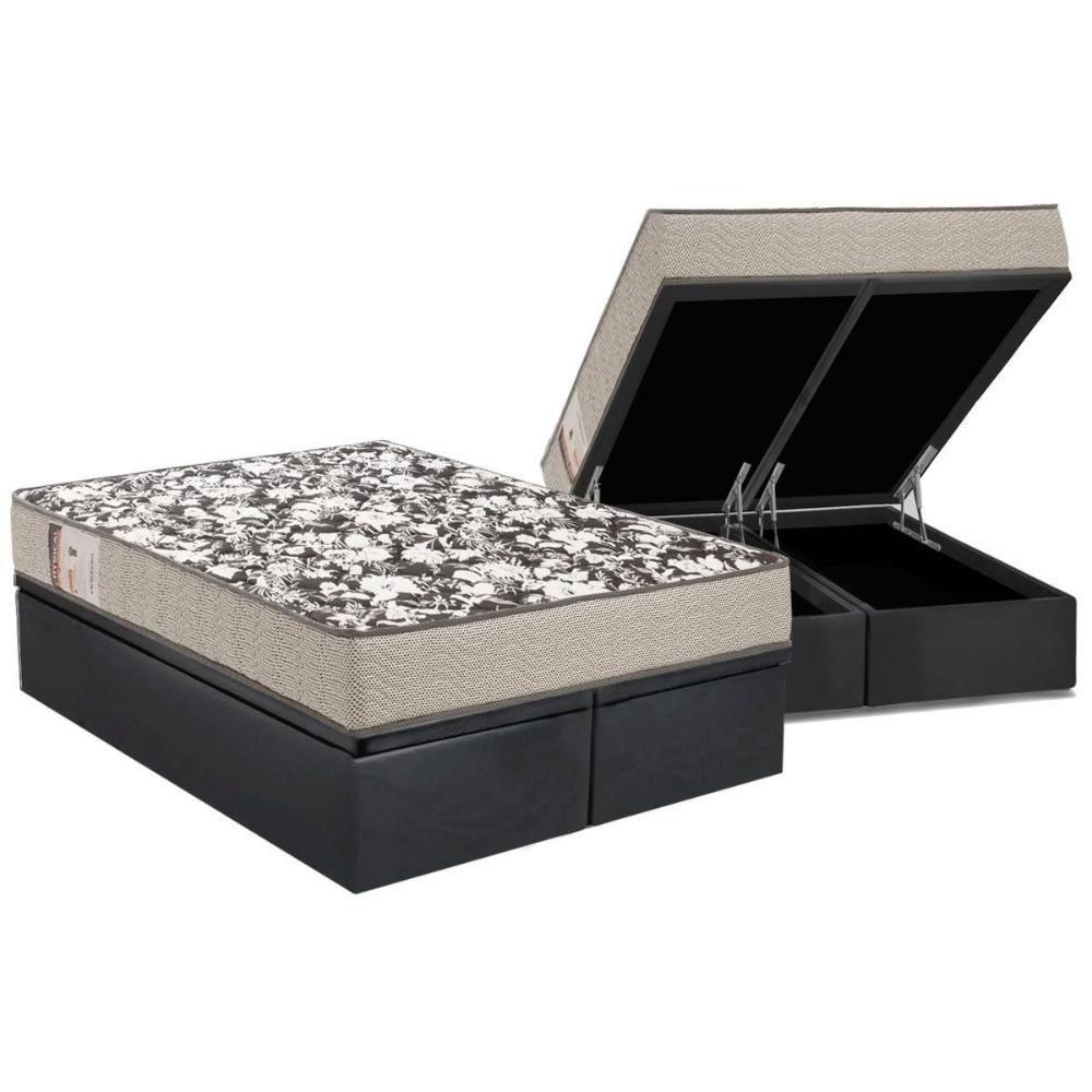 Cama Box Baú Queen: Colchão Espuma Ortobom D26 Physical Ultra Resistente + Base CRC Suede Gray(158x198) - 1