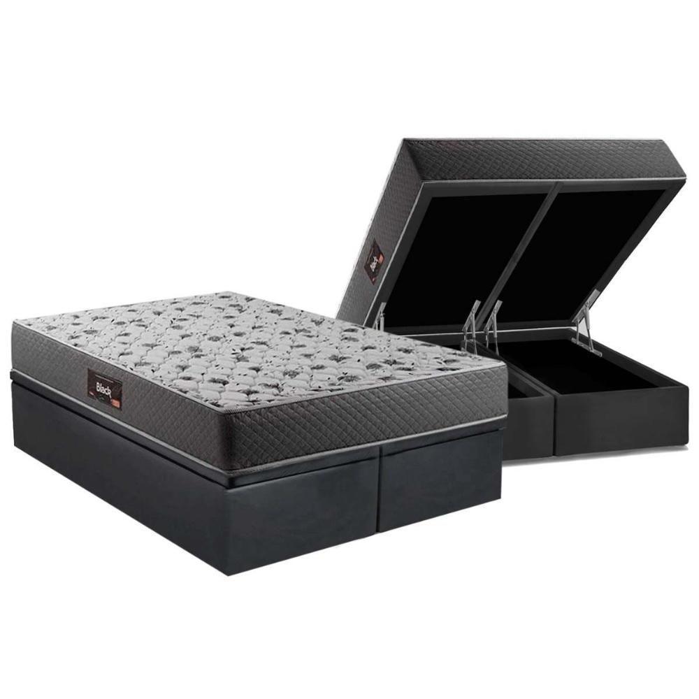 Cama Box Baú Queen: Colchão Espuma Herval D28 Black Double Face + Base CRC Suede Gray(158x198) - 1