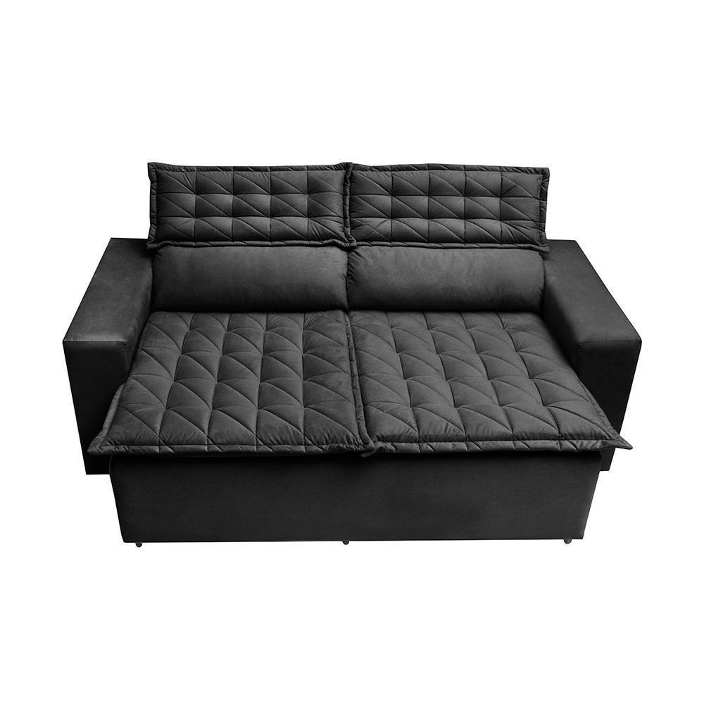 Sofá Retrátil E Reclinável Cama Inbox Slim 1,50m Tecido Suede Velusoft Preto - 5
